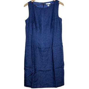 Kim Rogers Linen Shift Dress 10 Navy Blue Sleeveless Lined Classic Minimalist
